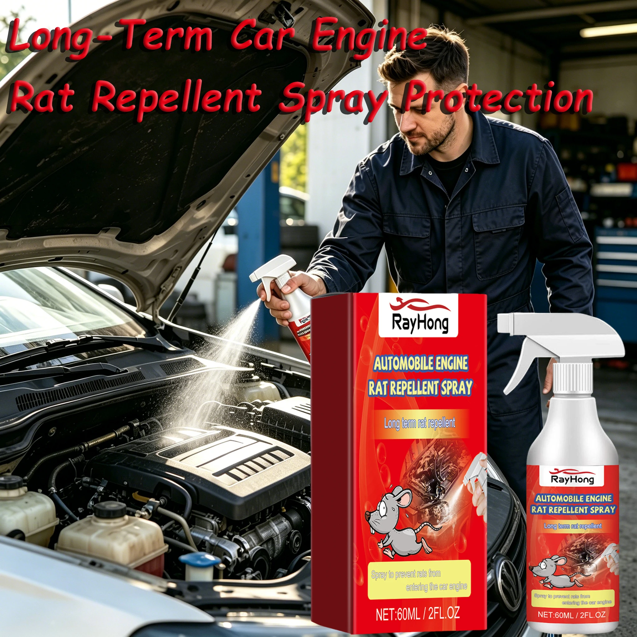 Spray Repelente de Roedores para Carro, Proteção Contra Ratos, Spray Natural de Controle de Pragas de Longa Duração 60ml