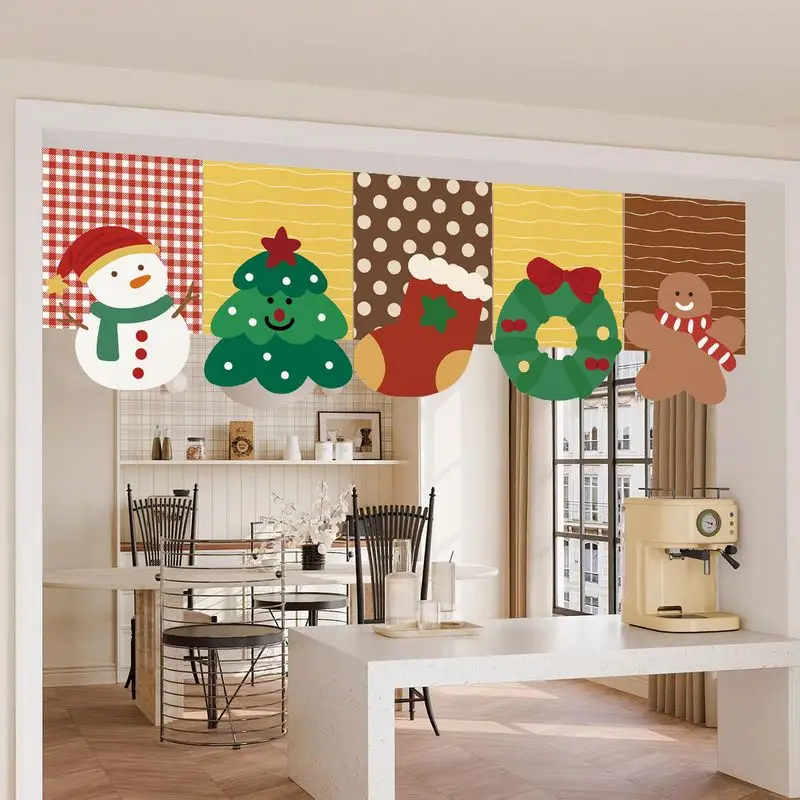VIKAMA Santa Chimney Banner Green Striped Xmas Reindeer Bunting Flag for Home Kitchen Party Holiday Wall Hanging Decor