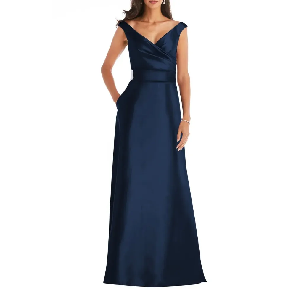 

Индивидуальные атласные платья с V-образным вырезом для мам невесты, элегантные вечерние платья А-силуэта для гостей на свадьбу, выпускной или вечеринке, длинные