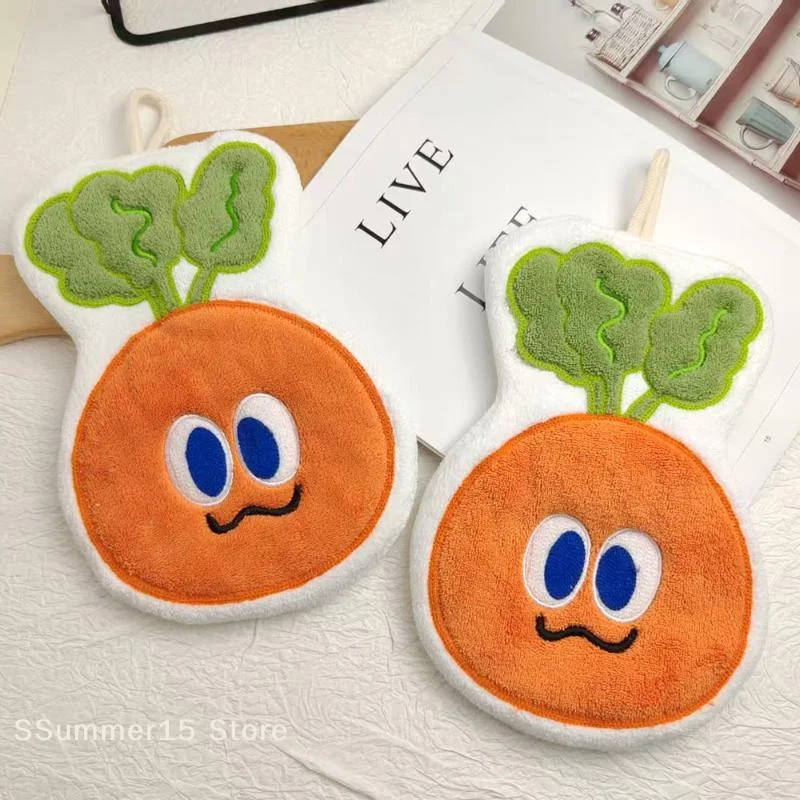 

【R】Carrot Kids Cartoon Hanging Hand Towel Soft Coral Fleece Absorbent Washcloth Kitchen Face Cloth