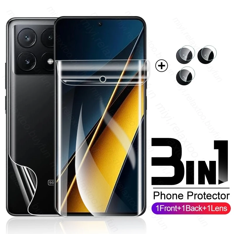 3In1 Hydrogel Film Back Screen Protector For Poco X 6 X6 Pro 5G Camera Glass Poko Little X6Pro PocoX6 PocoX6Pro 2311DRK48G 6.67