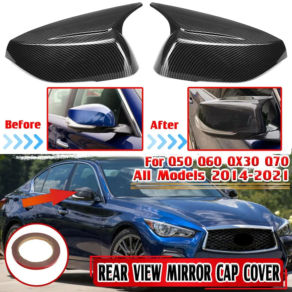 For Infiniti Q50 Q60 Q70 QX30 2014-2021 Carbon Fiber Color Rearview Mirror Cover Caps Side Door Mirror M Style Pair