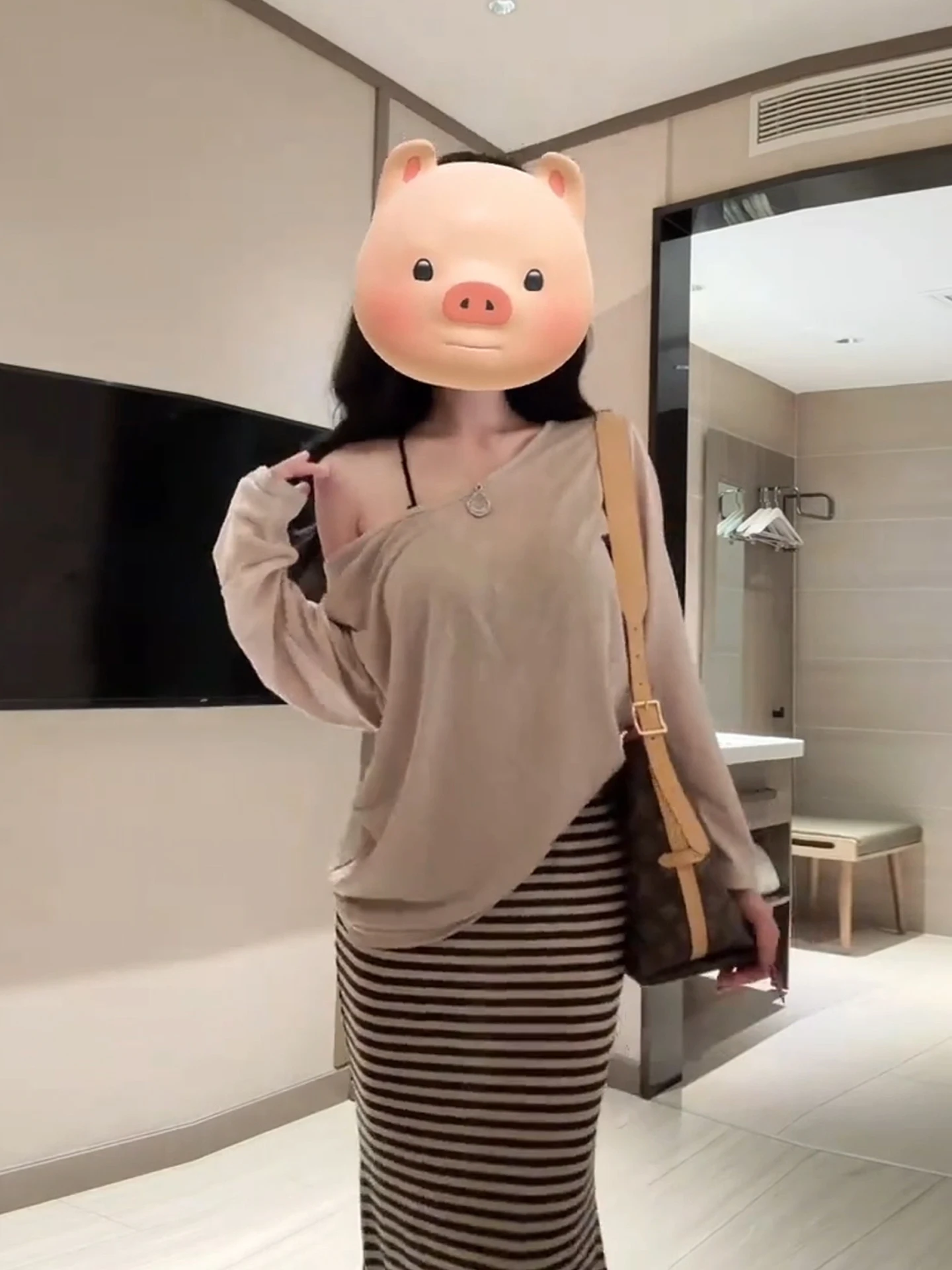 

XZY plus Size Korean Sle Casual Slouchy oulder Long Sve Women's Striped Fi Tail Skirt Set Summer Color Blo Design