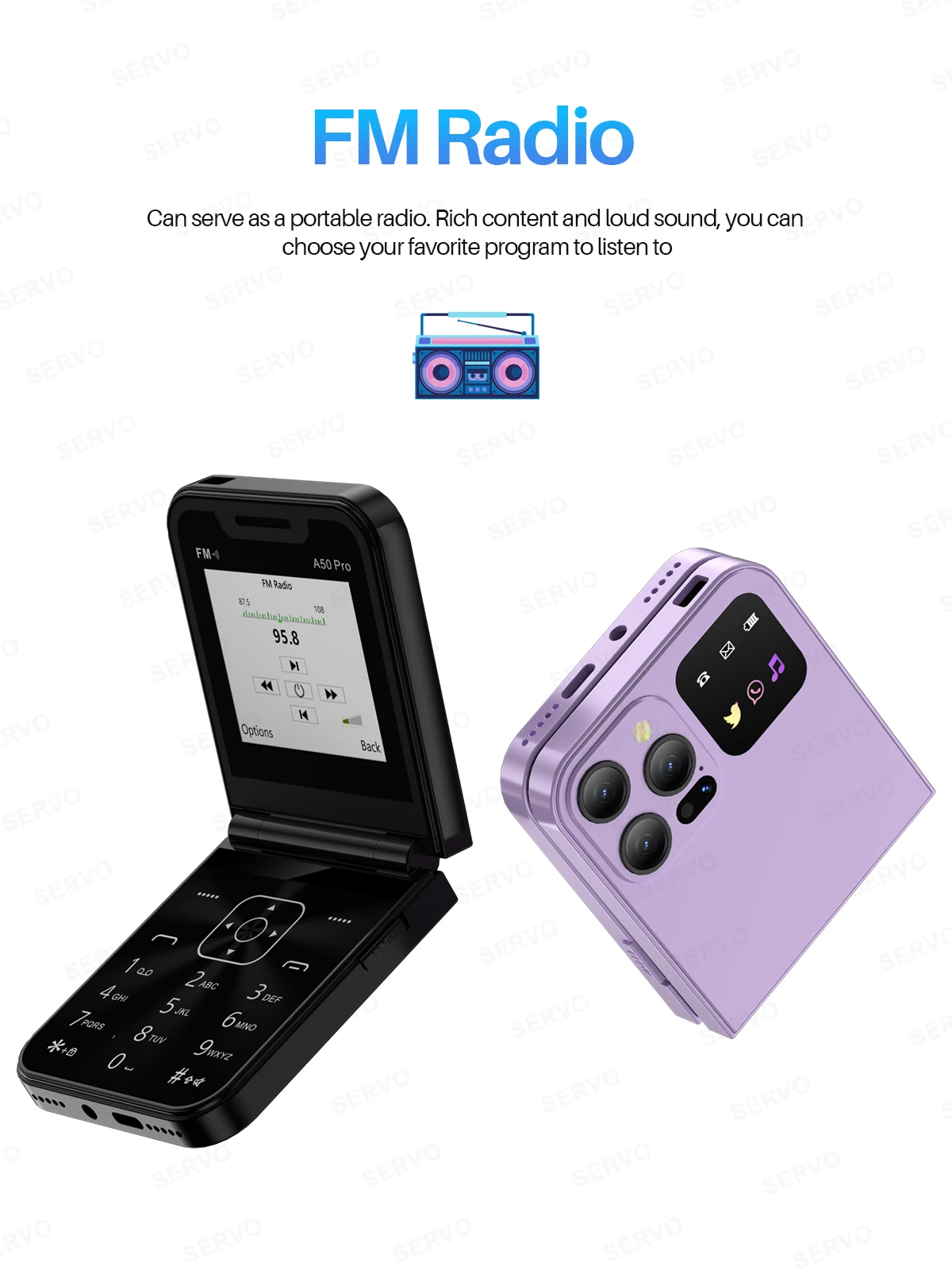 SERVO A50 PRO Foldable Mobile Phone Dual SIM Standby Call Recording Speed Dial Blacklist FM Radio 2G GSM Button Flip Cellphones