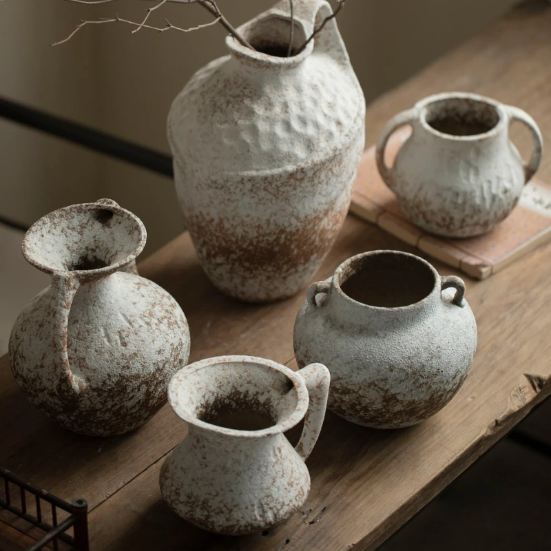 Ceramic Vase Vintage Earthenware Jar Flower Vase Kettle Coarse Pottery Flowerpot Ceramic Handicrafts Home Decoration