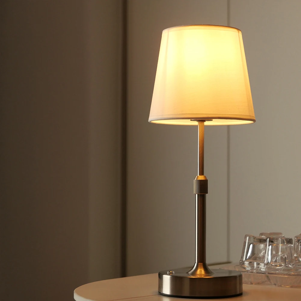 Cordless LED Metal Table Lamp USB Rechargeable 5200mAh Portable Fabric Shade Desk Lamp 2200K Warm Light Bedside Dining Room Lamp