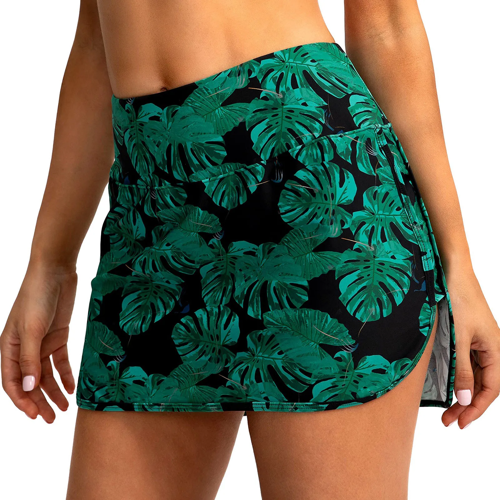 Women\'s Swim Skirt High Waisted Bathing Bottom Summer Solid&Leaf&Leopard&Print Bikini Shorts Breathable Beach Swimwear 2024