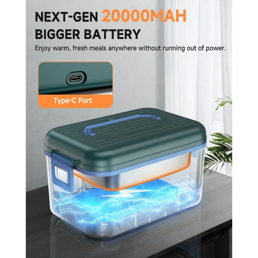 صندوق غداء كهربائي لاسلكي مطور لعام 2026 بقدرة 6.3 أكواب مع بطارية قابلة لإعادة الشحن بقدرة 20000 مللي أمبير في الساعة وتقنية تبريد كريستال ثلجي 24-Hou #2