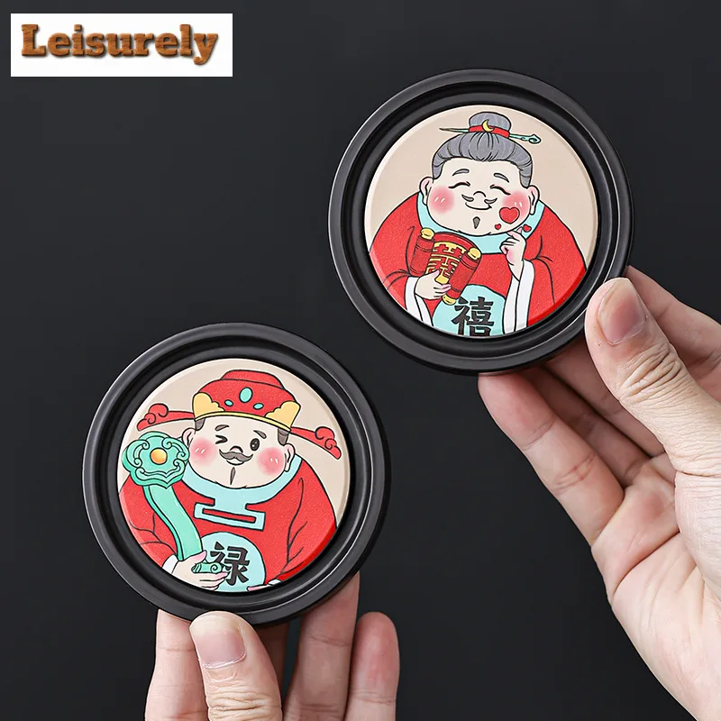 Chinese Style Fulu Wealth God Water Absorbing Coasters Boutique Matd for Coffee Cups Anti-scald Placemats Tea Services Ornaments