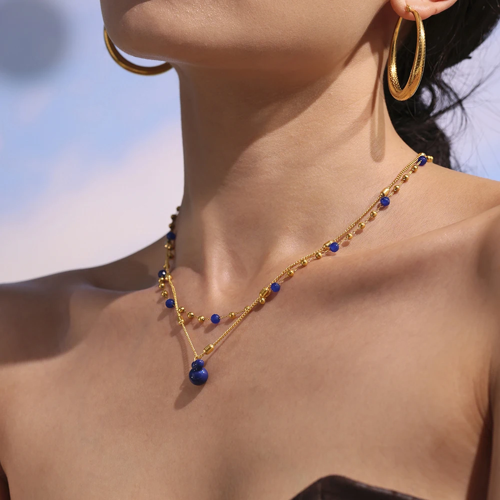 Blue Enamel Mickey Pentant Necklace Women Stainless Steel Gold Plated Cute Waterproof Chain Female Girl Jewelry Gift