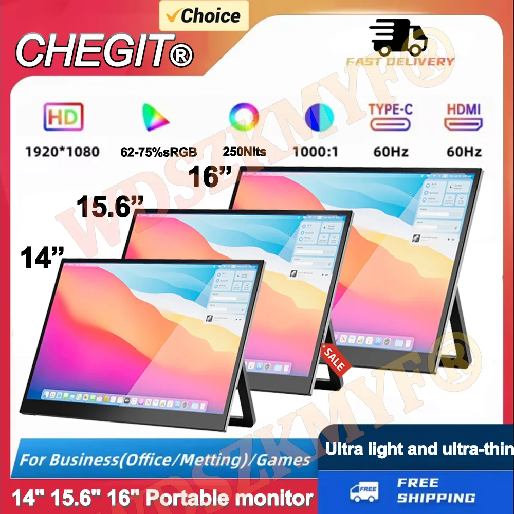 

14/15.6/16-Inch Portable Monitor IPS Panel USB-C 1080P FHD MINIHDMI 60Hz Compatible Travelling Display for PC Laptop Xbox Switch