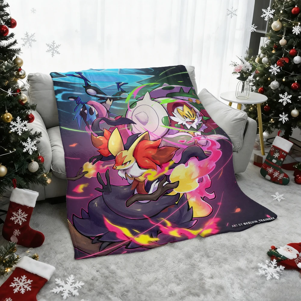 Pokemon Pikachu Gengar Bulbasaur Charmander Squirtle Psyduck Flannel Throw Blanket Soft Warm Blanket for Sofa Bed Home Decor Gif