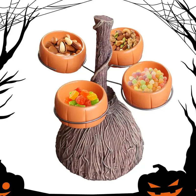 Halloween Pumpkin Tray Snack Bowl Stand Broomsticks  Bowl Holder Witch Hands Pumpkin Snacks Racks Candy Dessert  Bowl On Broom