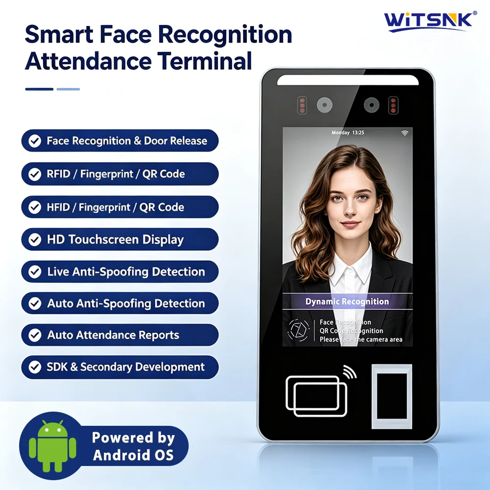 Biometric Android Face Recognition Access Control Device HD Touchscreen Time Attendance QR Code Reader RFID Fingerprint WiFi LAN