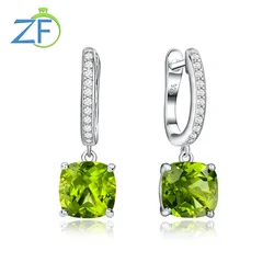 GZ ZONGFA Diamond Drop Earrings Pure 925 Sterling Silver Cushion for Women Natural Peridot Luxury Wedding Fine Jewelry