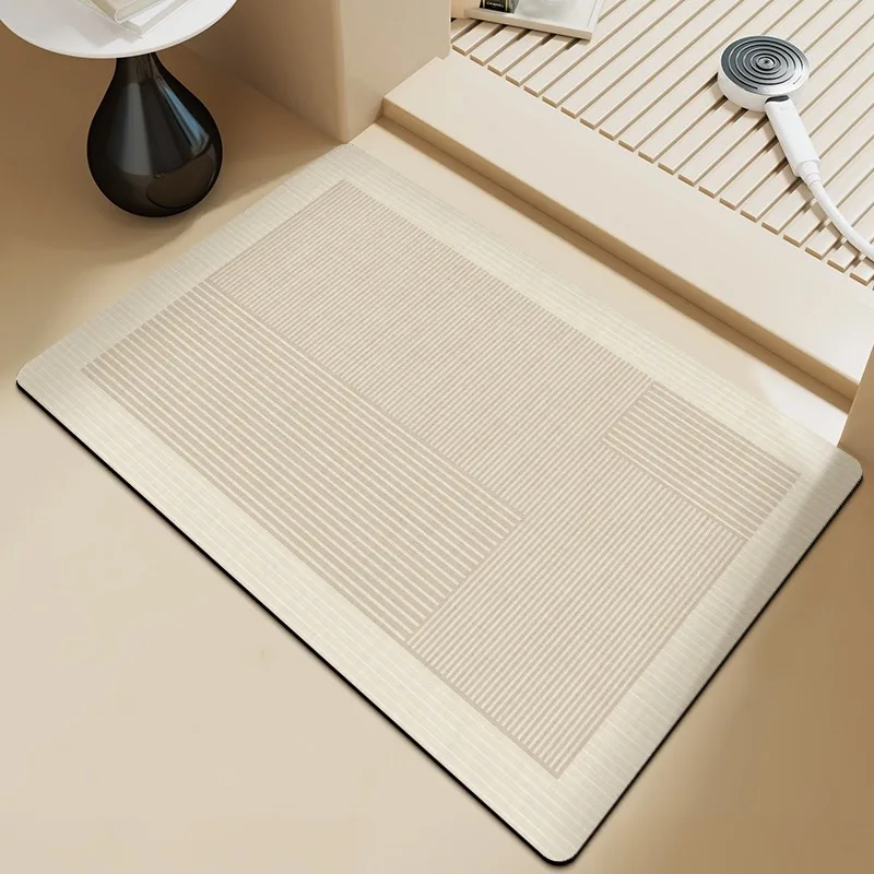 

Bathroom Floor Mats Absorbent Non-slip Wash-free Foot Mat Diatom Mud Silicone Toilet Door Carpet Line Texture Minimalist Rug 양탄자