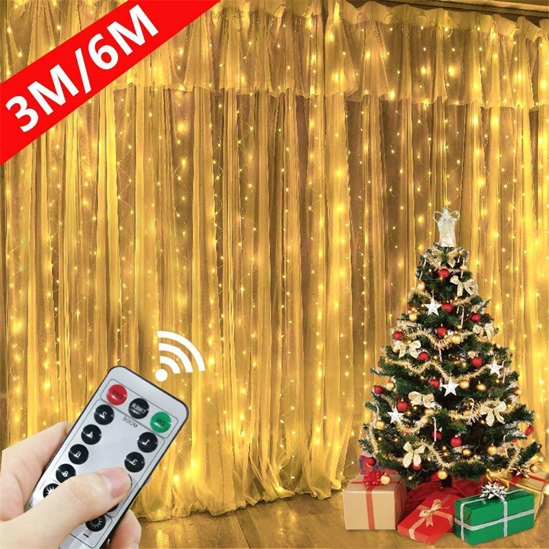 LED Curtain Lights USB Powered with Remote Control Holiday Wedding Indoor Bedroom Party Lights Christmas Decorations for Home