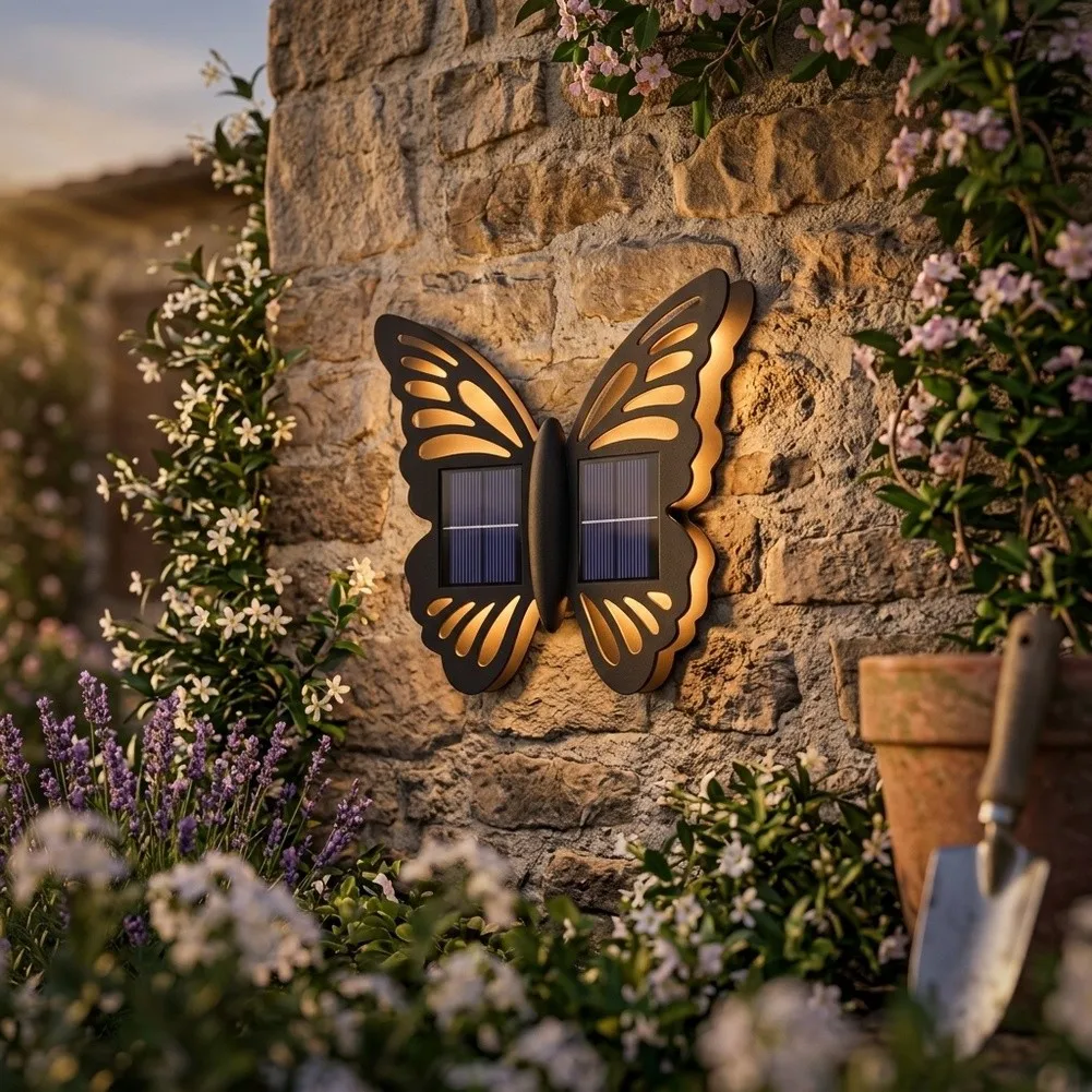 Solar- Outdoor Wall Light - Waterproof -Butterfly Design Outdoor Spaces & Patio! Courtyard Landscape Decoration Lamp