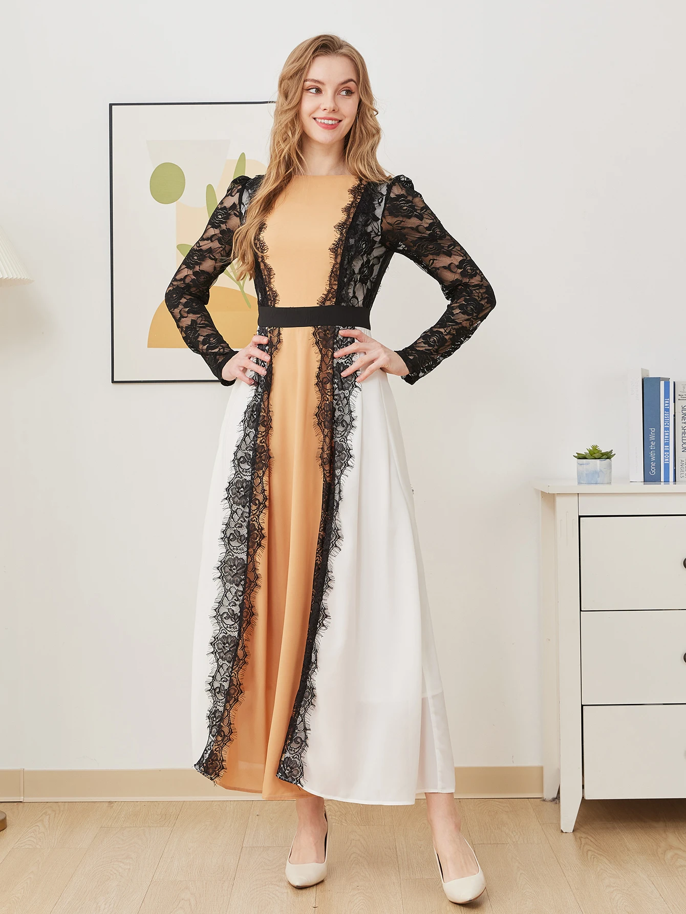 

Elegant Lace Hollow Women Dresses Ladies Luxury Long Sleeve Clothes Club Party Patchwork Maxi Dresses Female New Vestido