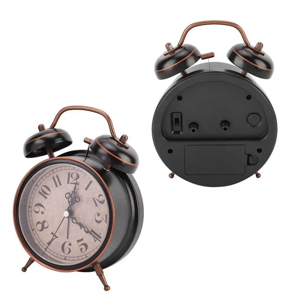 4 Inch Retro Alarm Clock Black&Gold with Night Light Desktop Clock Stable Feet Silent Movement Ringing Alarm Clock For Home