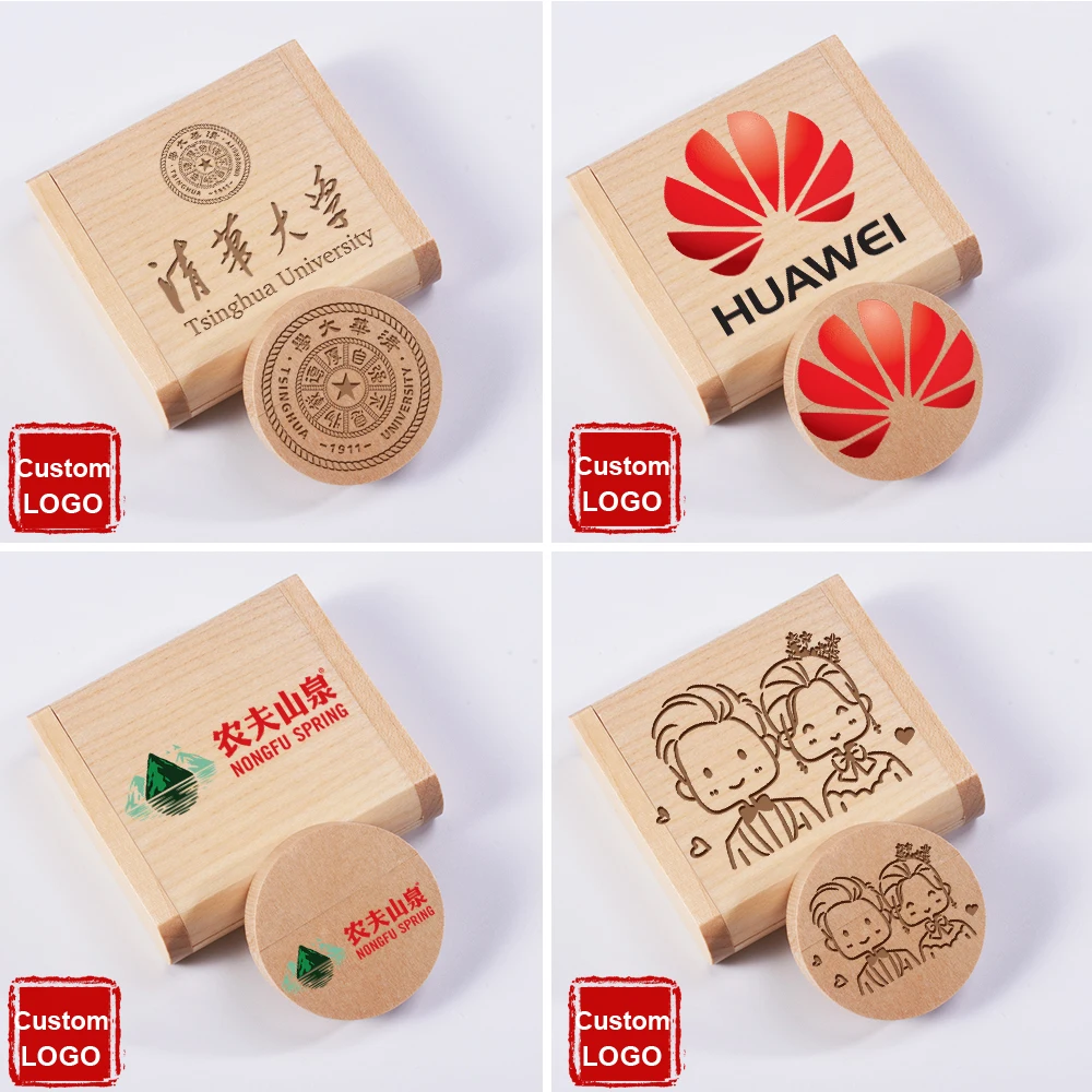 محرك فلاش USB مستدير من خشب القيقب 128 جيجابايت شعار مخصص مجاني ذاكرة عصا 64 جيجابايت محرك القلم الإبداعي 32 جيجابايت 100% سعة حقيقية قرص U 16 جيجابايت