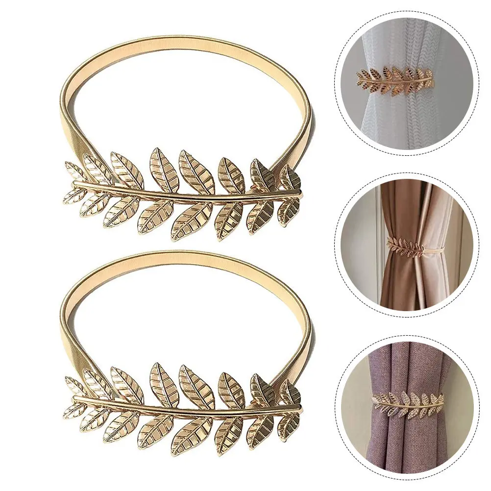 

2 шт. алюминиевые пружинные держатели для штор с дизайном в виде листьев, прочные эластичные ремни для спальни, гостиной, балкона, столовой, дома