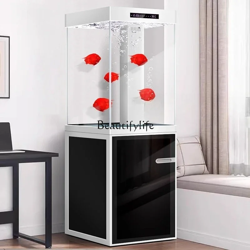 

yj9 Fish Tank Living Room Small Vertical Living Room Ultra White Glass Intelligent Constant Temperature Floor Bottom Filter