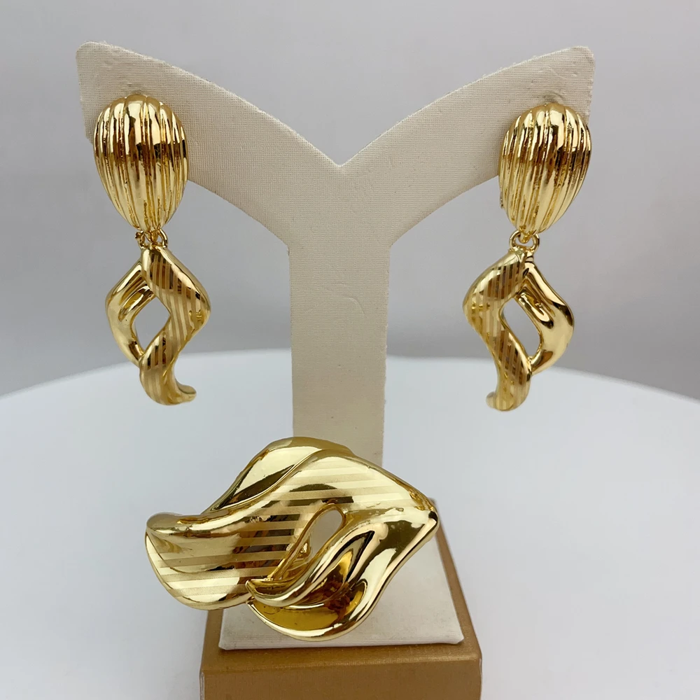 EMMA المرأة الأفريقية قلادة أقراط سوار فستان الزفاف حتى اكسسوارات طقم مجوهرات مطلية بالذهب الإيطالي FHK21871