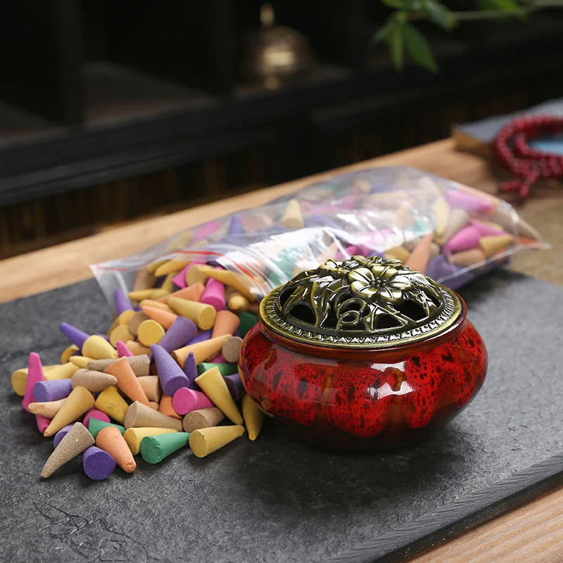 60pcs Mixed Cones Incense Aromatherapy Waterfall Smoke Back Flow Natural Sandalwood Granules Indoor Aroma Yoga Anxiety Relief