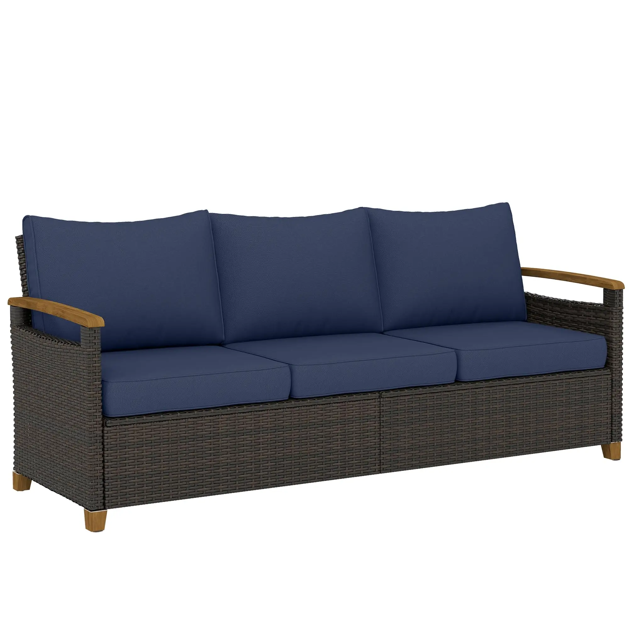3 Seater Outdoor Couch Sofa PE Wicker 4" Foam Cushions Dark Blue