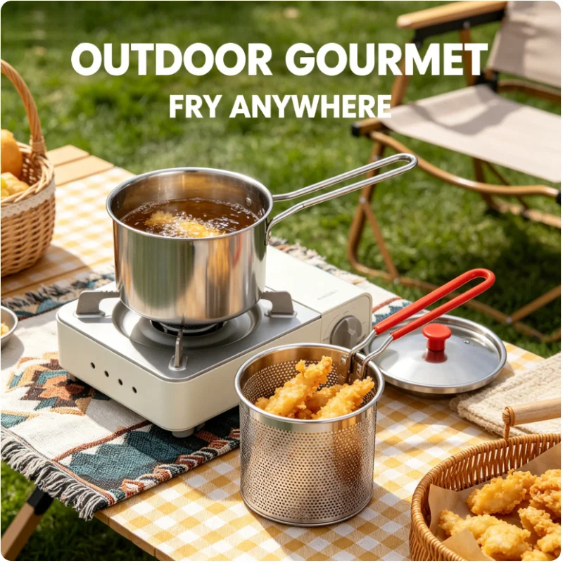Olla freidora profunda de acero inoxidable con colador, sartén para tempura, utensilios de cocina para pollo, papas fritas y cocina casera