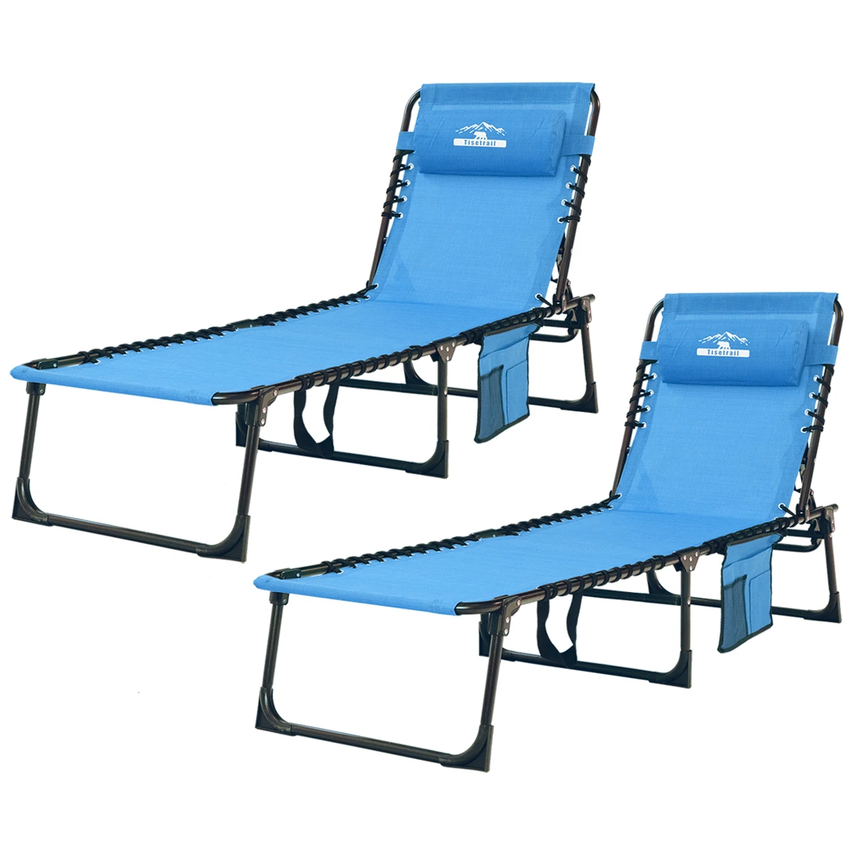 Tisetrail 2-Pack Chaise Lounge Chair 5 Positions Folding Patio Chaise Lounges Foldable Patio Sun Chairs Lay Flat Recliner Blue