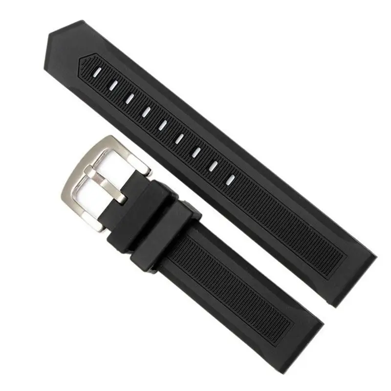 

TINTAG For any watch 20mm 22mm 24mm black Rubber watchband waterproof soft watch Strap silicone wristband bracele stainless