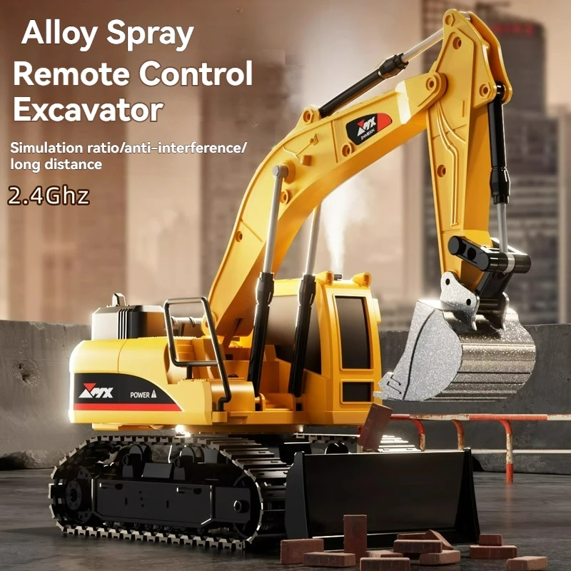 New 2.4G Remote Control Excavator With Spray Light Alloy Dump Truck Bulldozer RC Car Construction Vehicle Boy Toys Children Gift