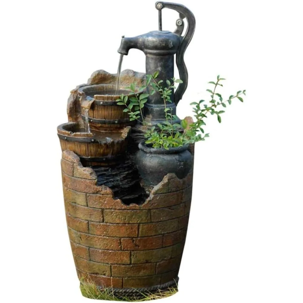 NEW Jeco Glenville Water Pump Cascading Water Fountain, Brown/Black