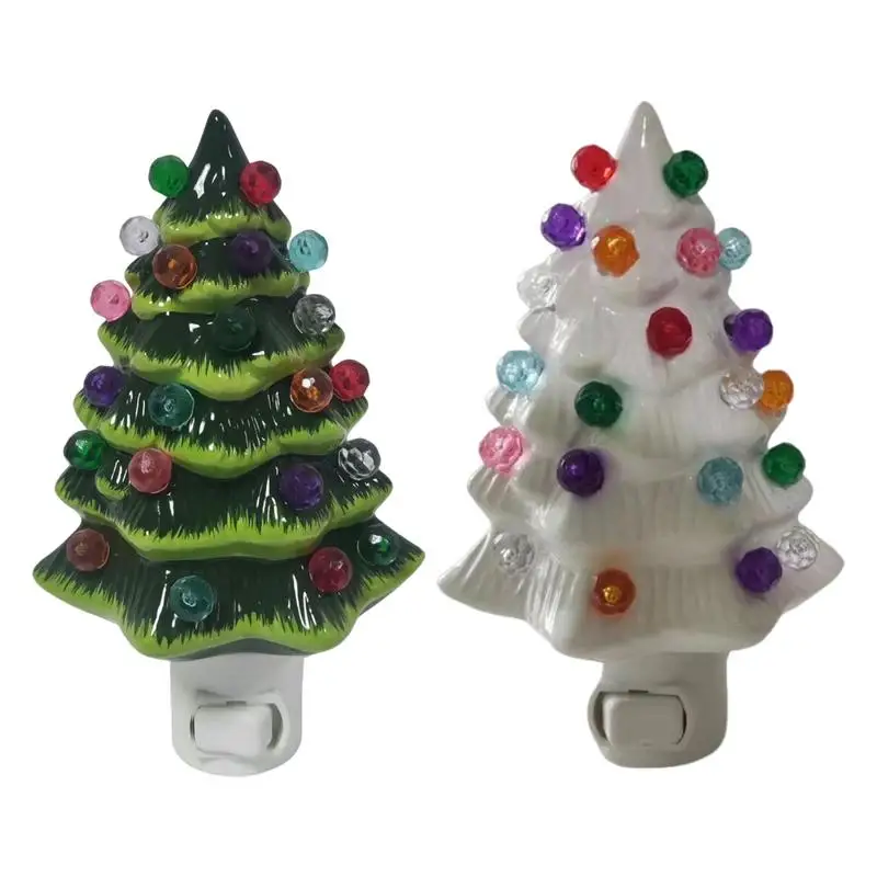 

Ceramic Christmas Tree Decorations Retro Christmas Tree LED Night Light Decor LED Christmas Tree with Swivel Plug for Bedroom