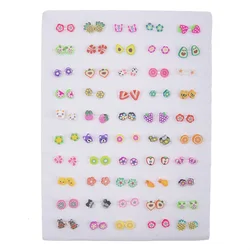 50Pair/set Mixed Style Clay Stud Earrings Set Women Girls Small Plastic Animals Fruit Earrings Set Jewelry Gifts