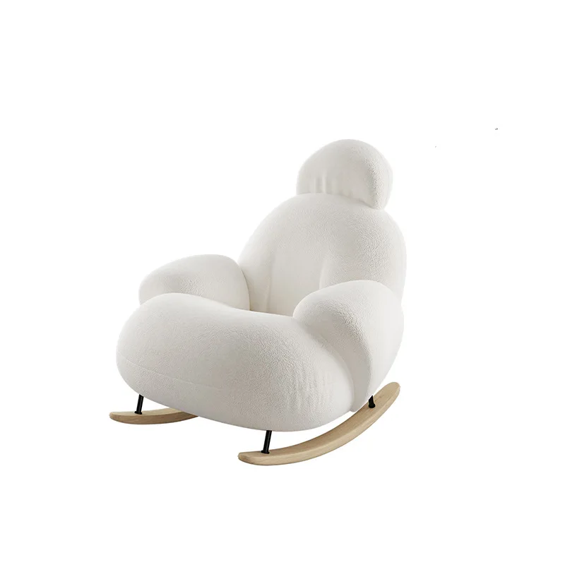

Italian minimalist single sofa chair living room balcony study lamb wool fabric lazy recliner casual rocking chair