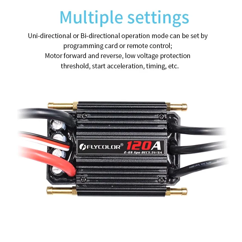 Flycolor 50A 70A 90A 120A 150A Brushless ESC Speed Controller w Progaming Card Support 2-6S Lipo BEC 5.5V/5A for RC Boat