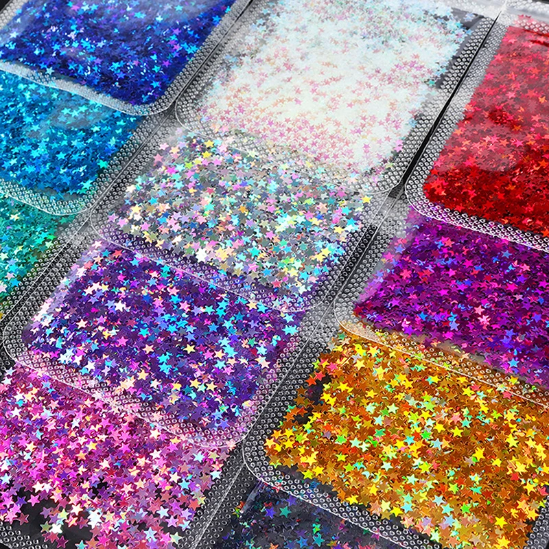 Colour Holographic Laser Nail Glitter Mix Star Shape For Nail Art Nail Charm 3mm Star Bling Decoration Accessories