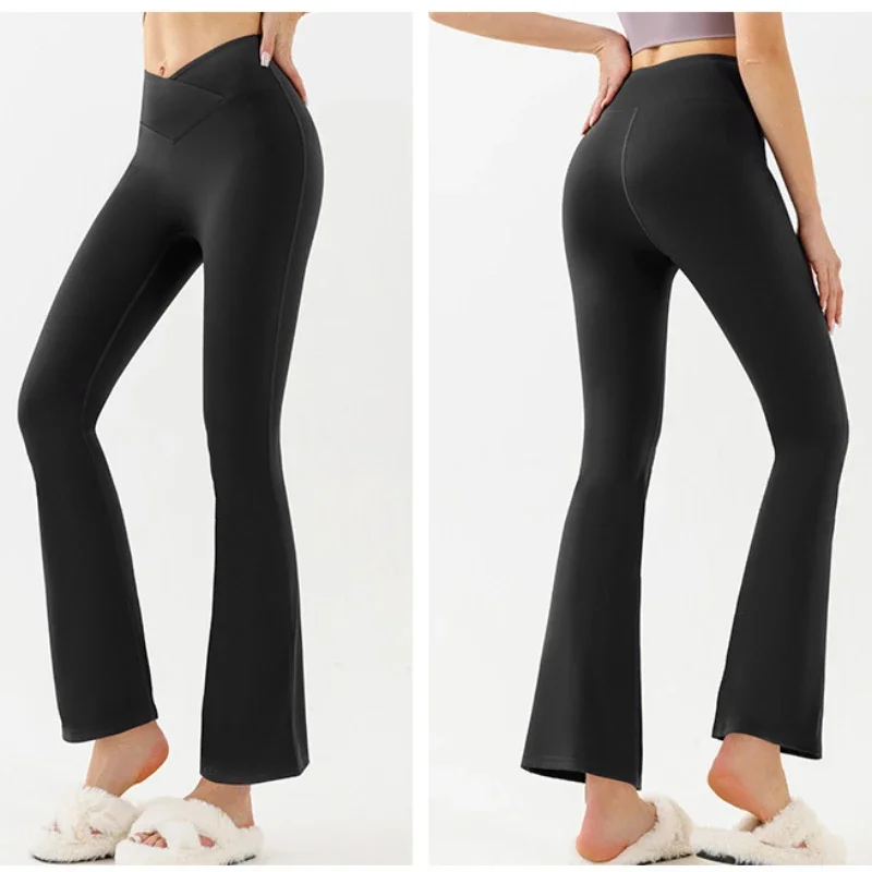 

V Waist Naked Feel High Waist Wide Leg Pants Flare Leggings Yoga Pants Women Gym Fitness Sports Flared Pant Latin Dance Trousers