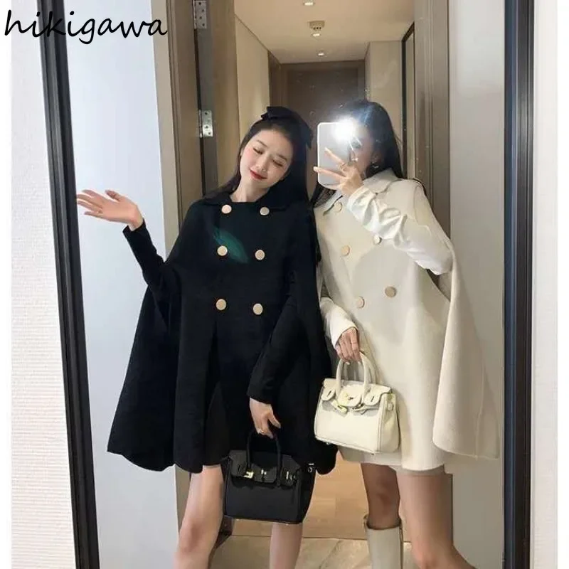 Wool Coat Women Korean Fall Winter Clothing Fashion Vintage Oversized Outwear 2024 Ropa Mujer Double-breasted Temperament Jacket