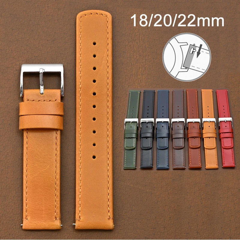 Genuine Leather Watch Strap 18mm 20mm 22mm Quick Release Retro Vegetable Tanned Cowhide Men Women Universal Replace Watch Band