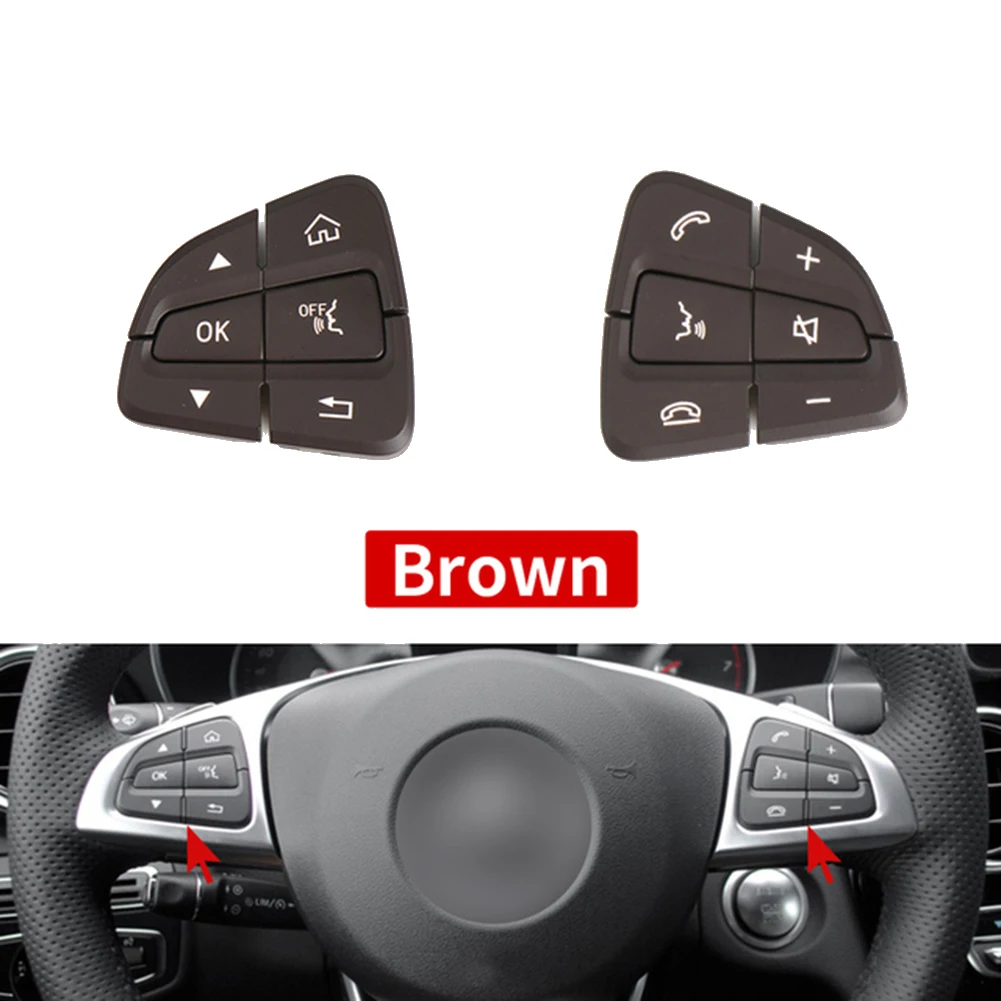 Left+Right Car Multifunction Steering Wheel Switch Button for - C-Class W205 GLC W253 Brown