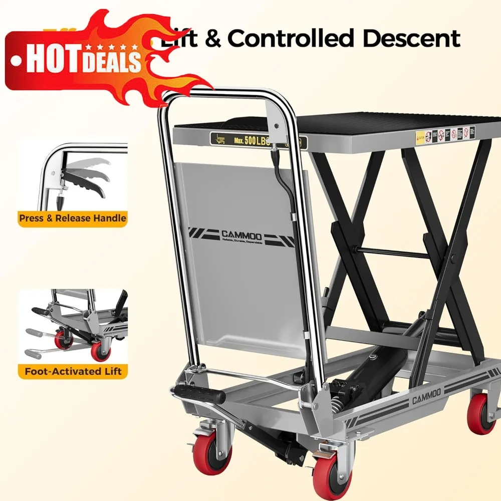 

Bestseller Hydraulic Lift Table Cart 500lbs Capacity 28.5" Height Foldable Handle Safety Guard