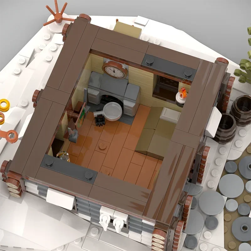 Bloc de construction Moc, modèle de cabine d'hiver, technologie brique, assemblage modulaire, vue sur la rue, jouet pour cadeau de noël