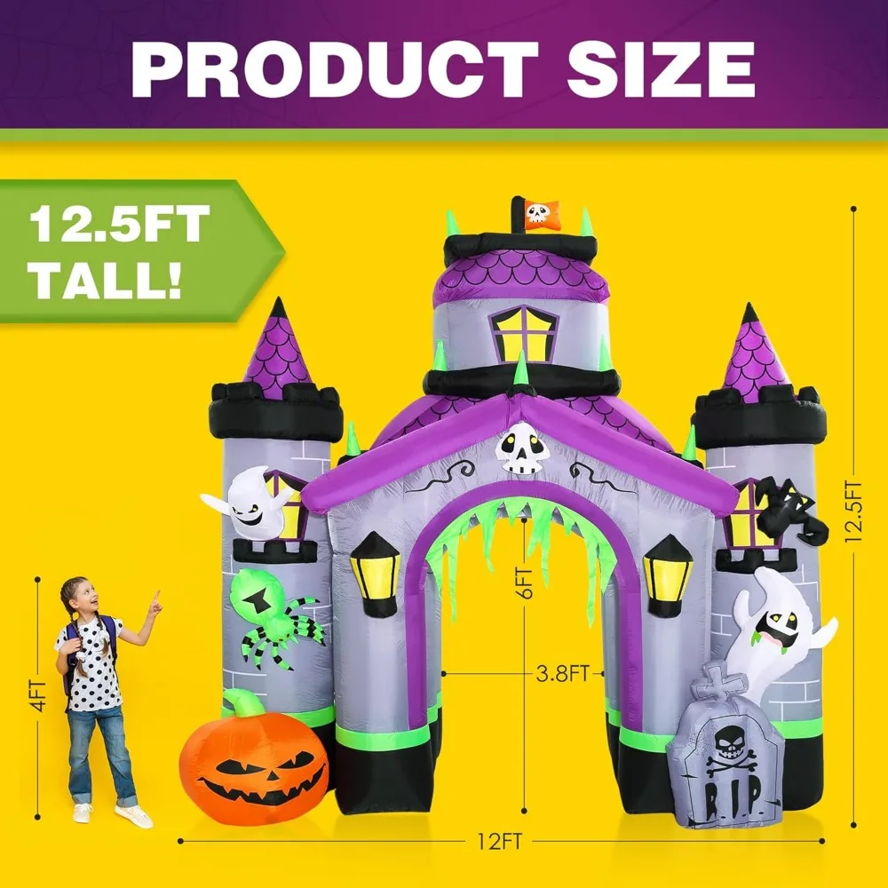 Halloween Inflatables Giant Haunted House Castle Archway Outdoor Decorations, Large Halloween Arch Blow Up Yard Decorations