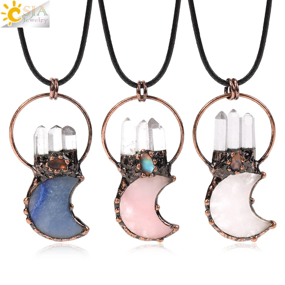 CSJA-collar con colgante de Luna de cristal Vintage, piedra amatista Natural chapada en bronce antiguo para mujeres y hombres, joyería única, regalo H716