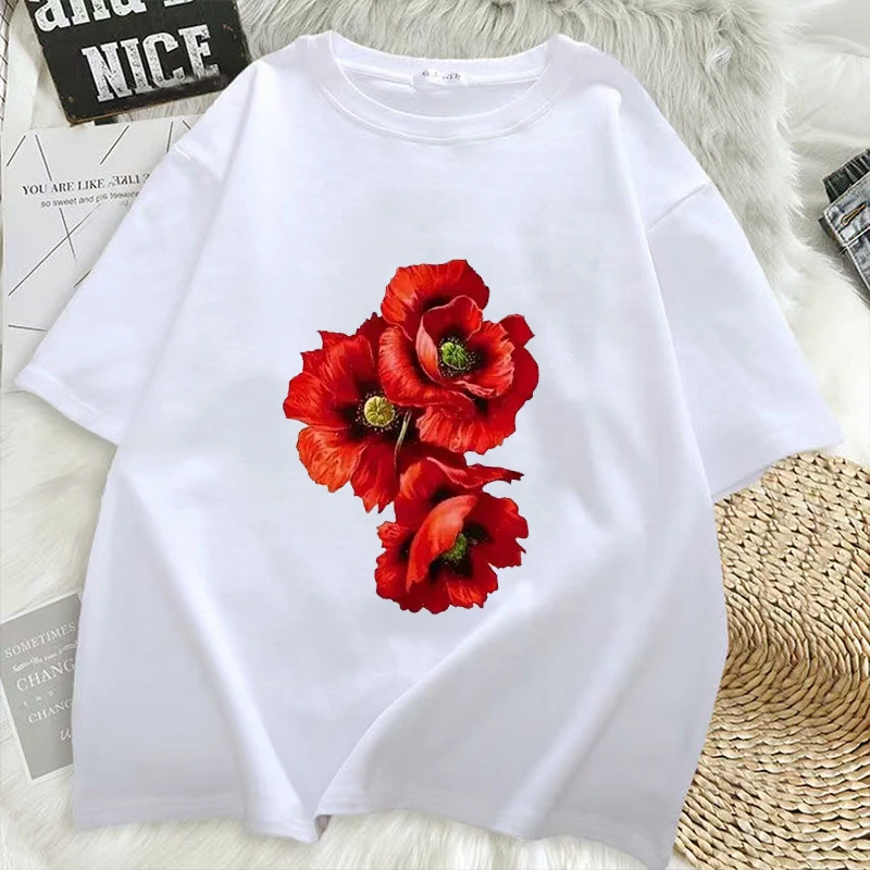 

Fashion Watercolor Spring Flower Print Women Cartoon Short Sleeve Graphic Top Summer Shirt Tshirts Female Tee T-Shirt Gothic
