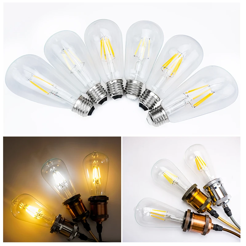 Retro Edison E27 E14 LED Filament Bulb Lamp AC 220V Light Bulb C35 G45 A60 ST64 G80 G95 G125 COB Glass Bulb Vintage Candle Light